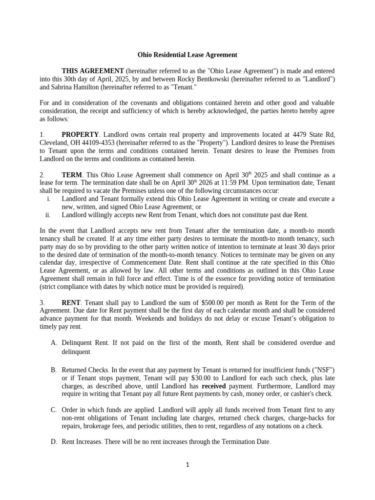 Ohio Residential Lease Agreement 2025 | PDF | Lease | Leasehold Estate