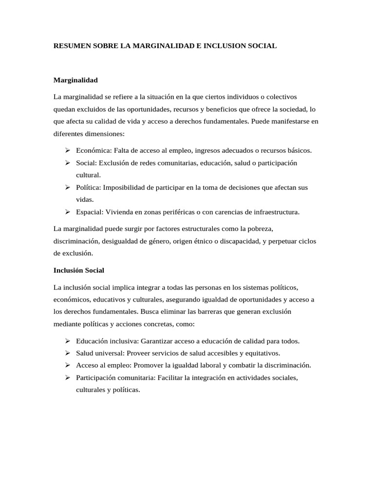 Marginalidad e Inclusión Social: Claves y Estrategias | PDF | Exclusión ...