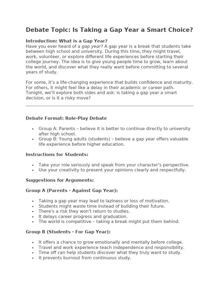 Gap Year Debate: Smart Choice or Risk? | PDF | Experience ...