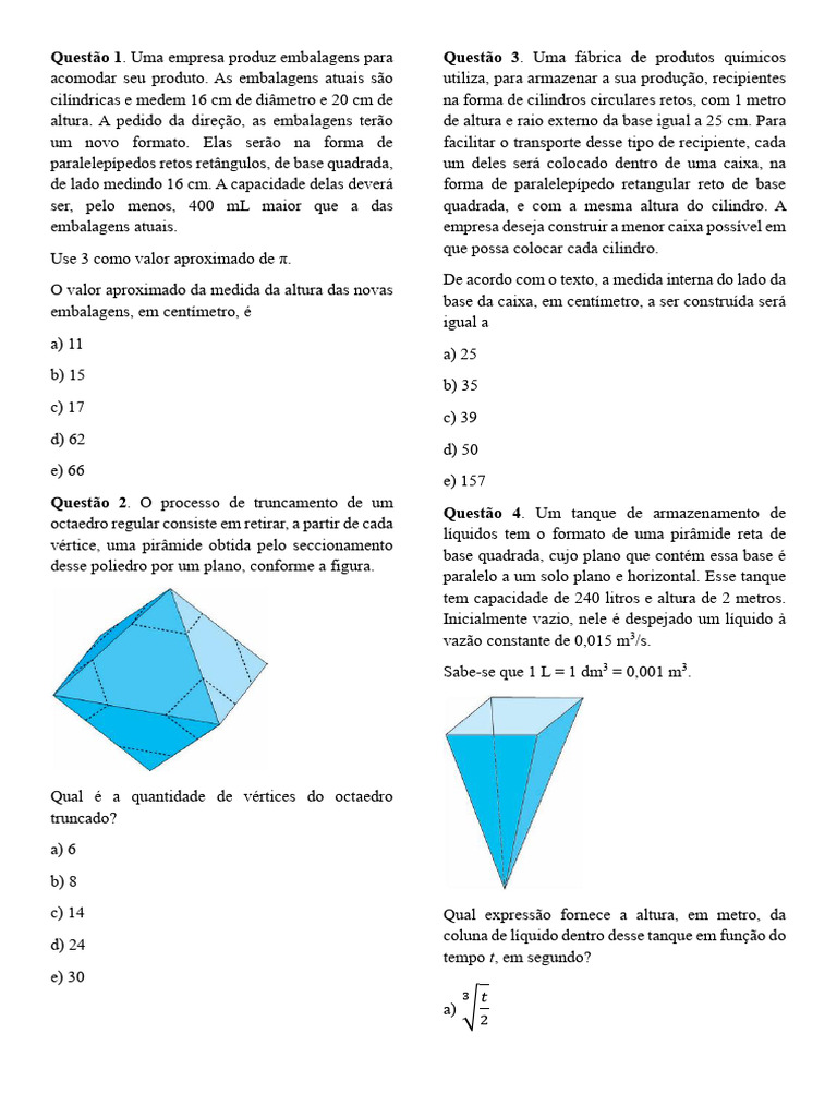 Embalagens e Geometria Espacial ENEM | PDF | Metro