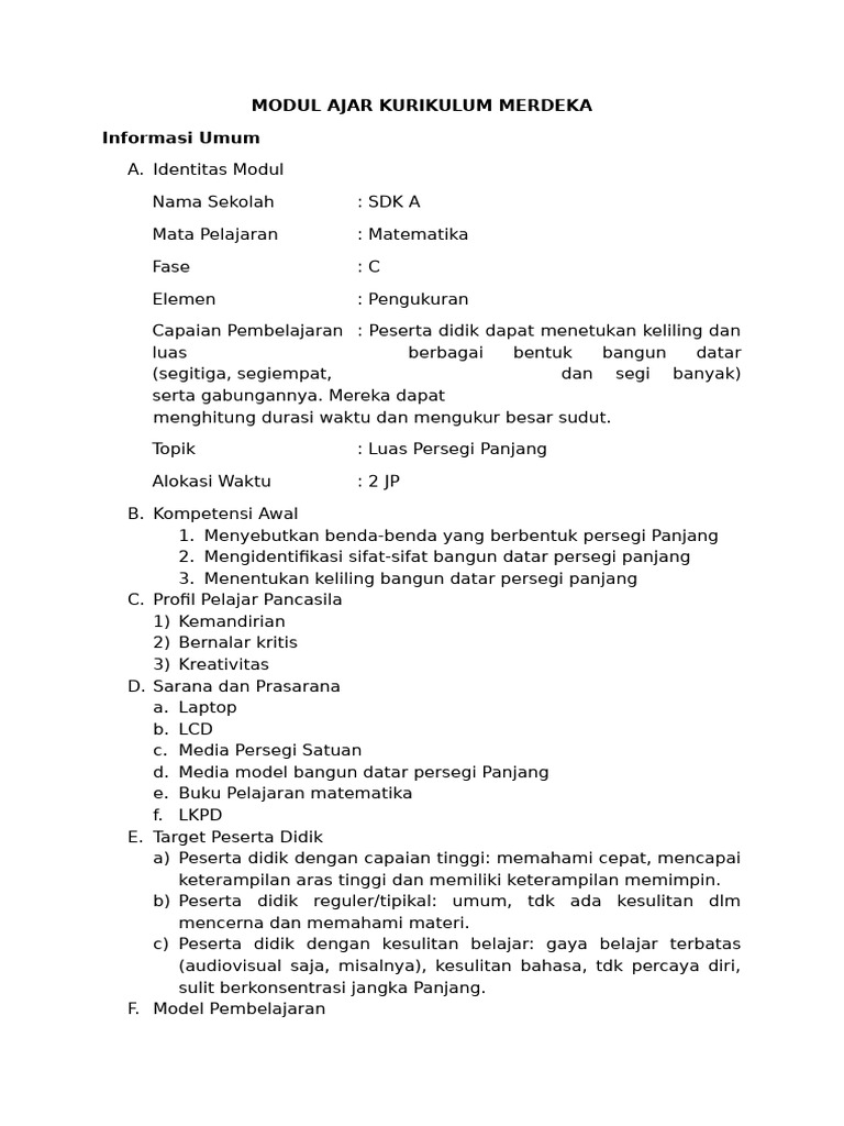 Contoh Modul Ajar Kurikulum Merdeka-Rian Jediut | PDF