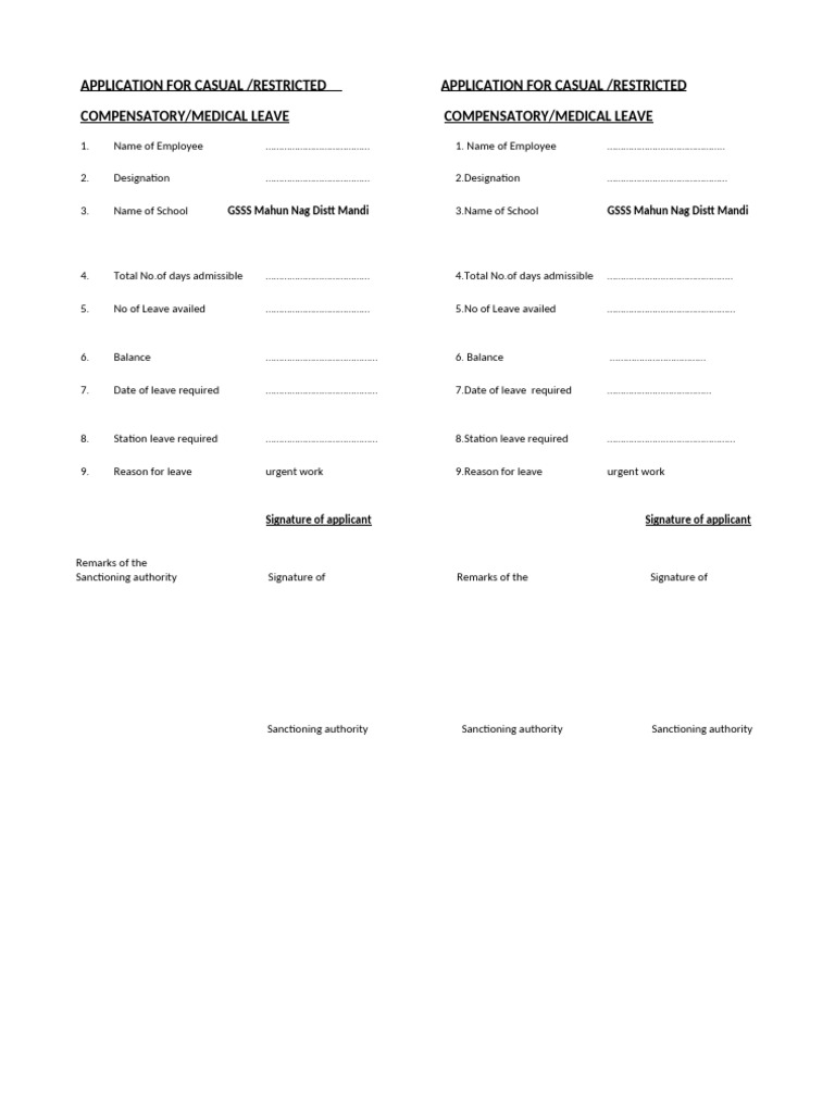 Compensatory Casual Leave Application | PDF