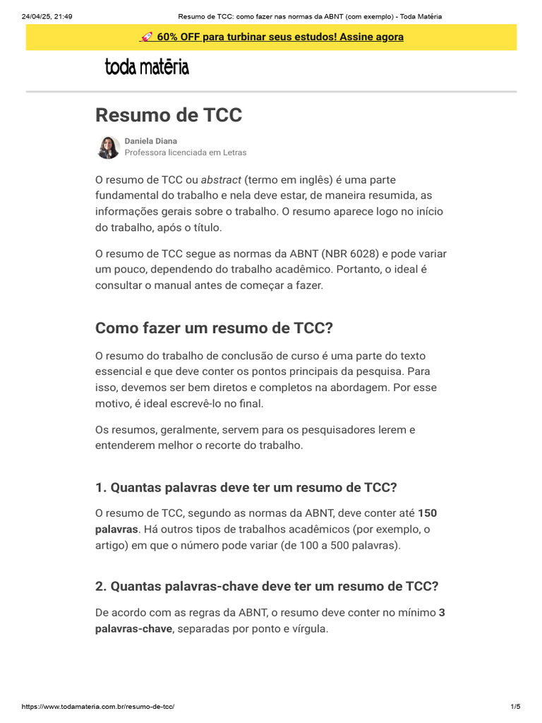Como Fazer Resumo de TCC ABNT | PDF | Abstract (resumo) | Traduções