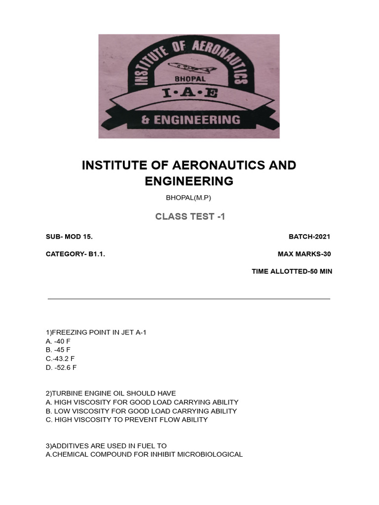 Jet A-1 Fuel and Lubrication Test | PDF | Jet Fuel | Pump