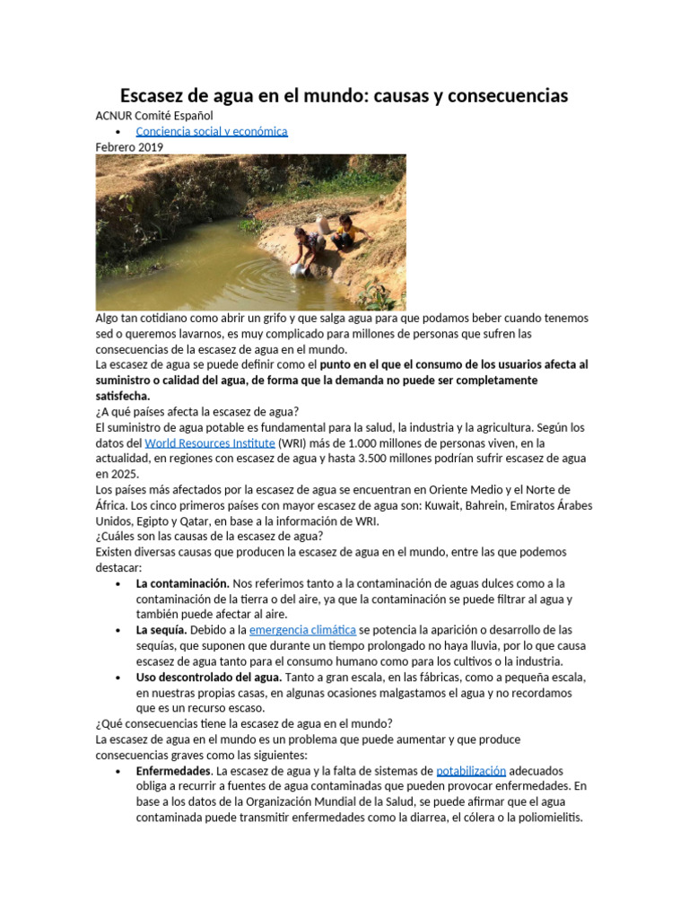 Causas y consecuencias de la escasez de agua | PDF | Agua | Escasez de agua