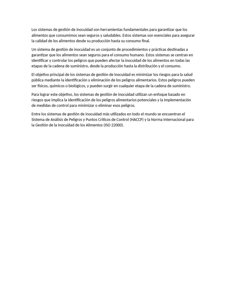 Sistemas de Gestión de Inocuidad Alimentaria | PDF
