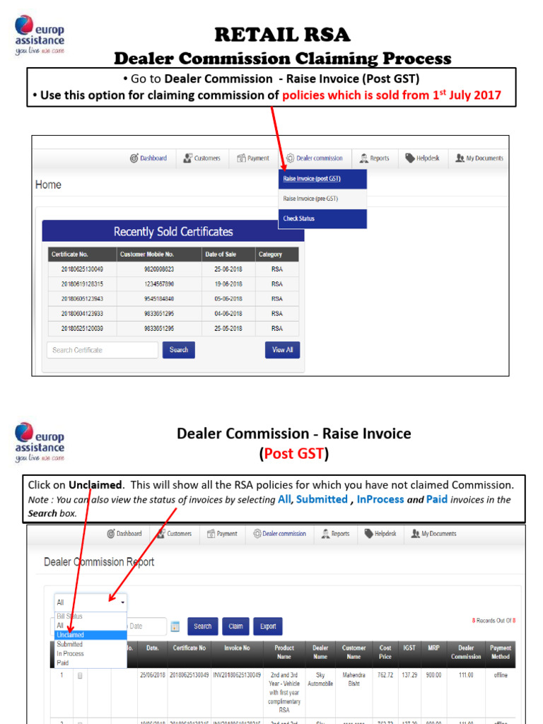 Dealer Commission Claim Process Guide | PDF | Invoice