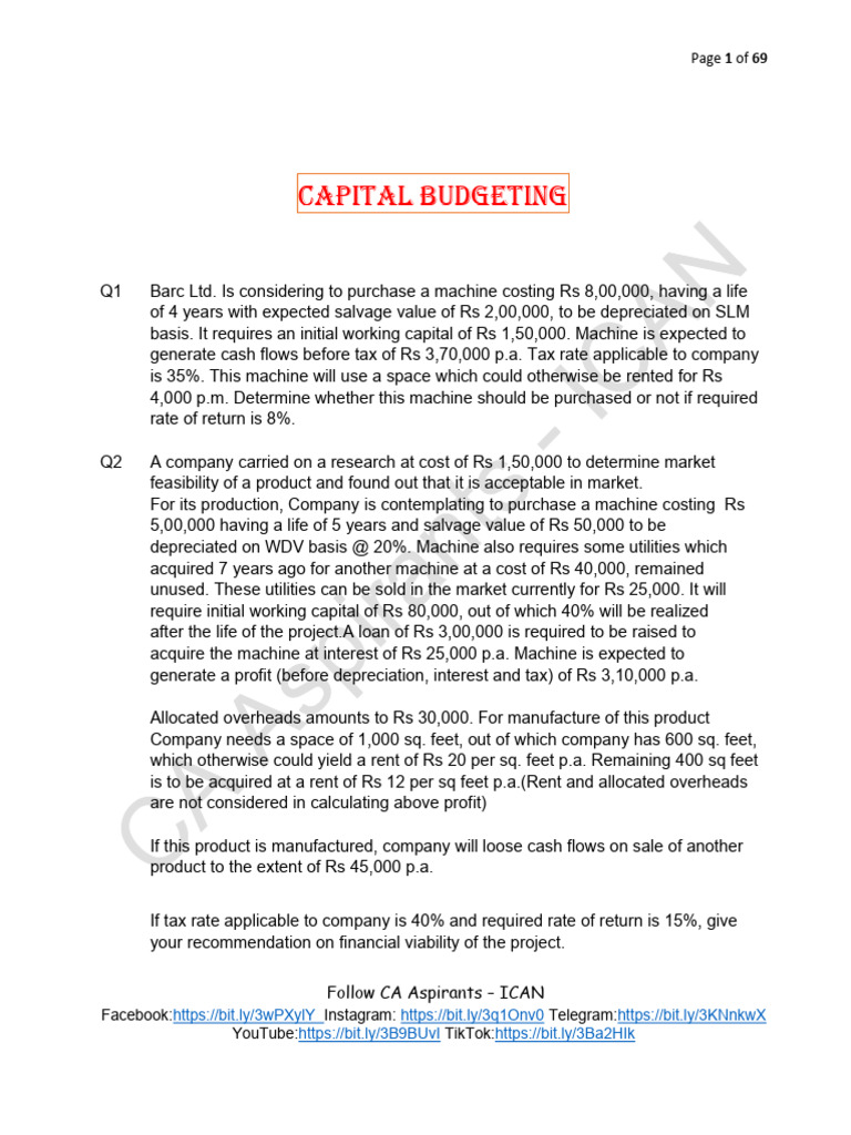 Capital Budgeting Practice Question | PDF | Depreciation | Net Present ...