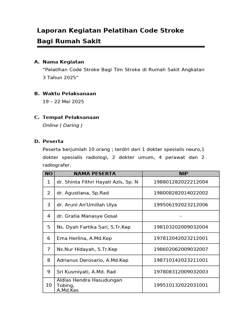 Pelatihan Code Stroke 2025 untuk RS | PDF