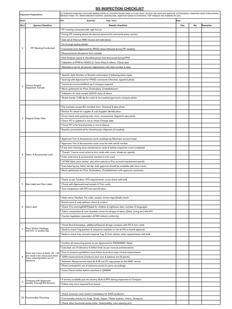BS Inspection Checklist Overview | PDF