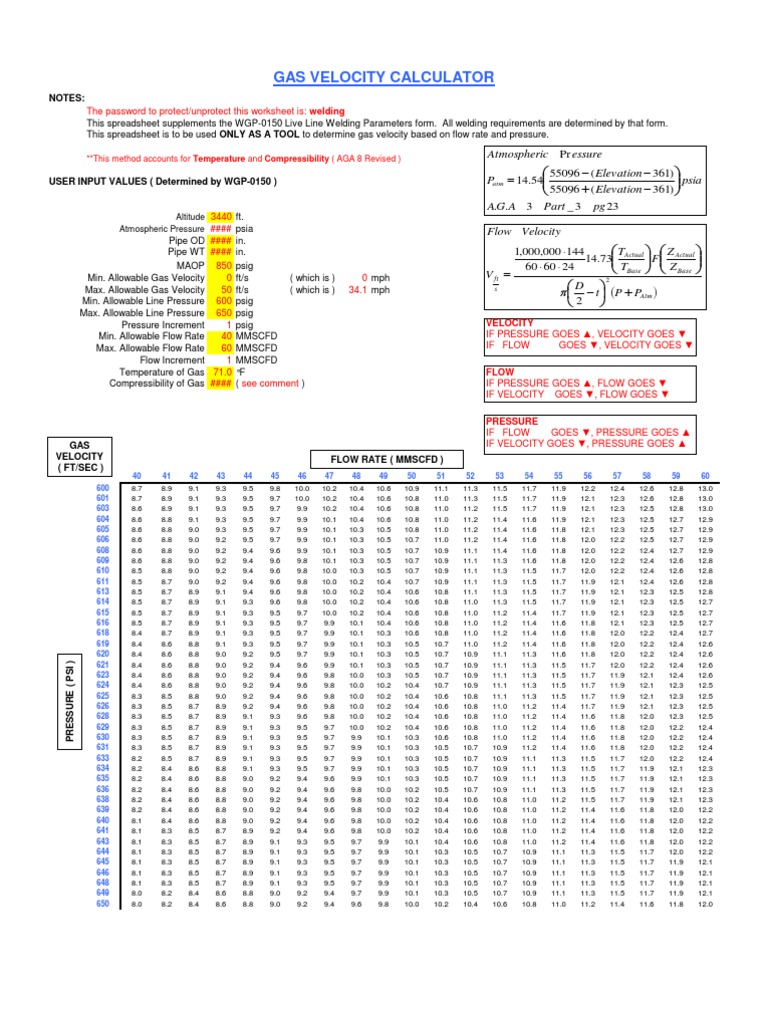 Gas Velocity Calculator PDF Pounds Per Square Inch Pressure