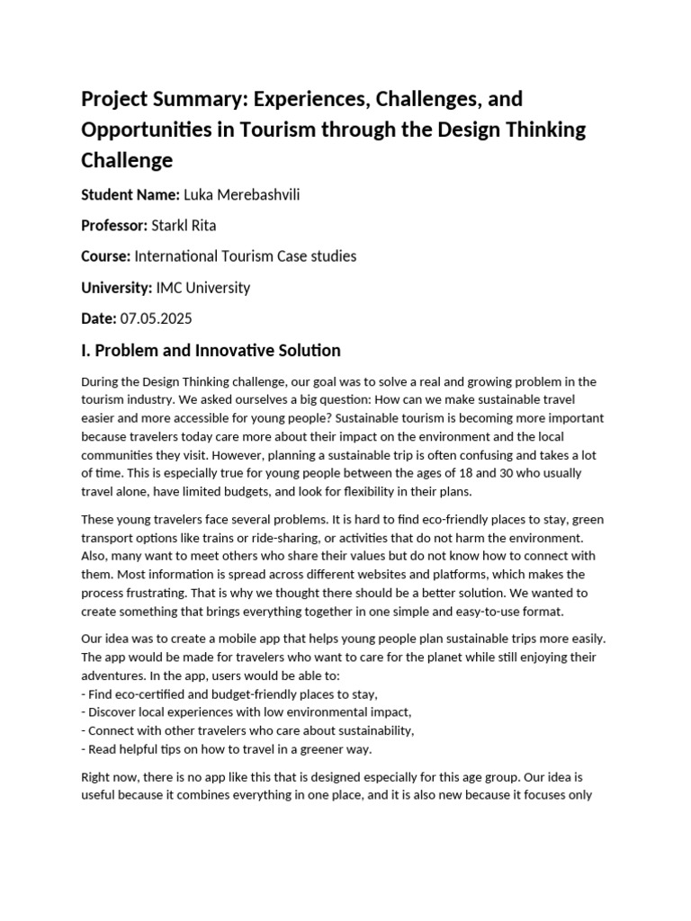 Design Thinking Tourism Project | PDF | Design Thinking | Thought