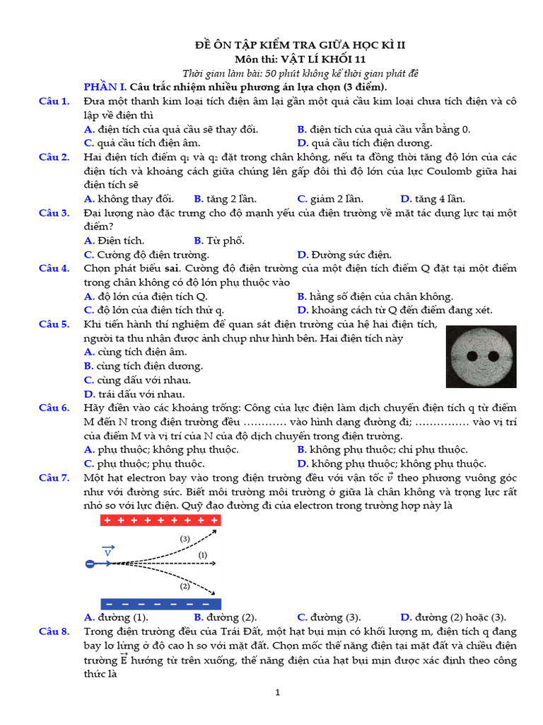 ĐỀ 1 GK2 LÝ 11 | PDF