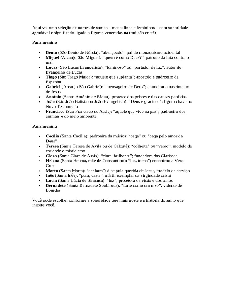 Nomes Masculinos de Santos | PDF