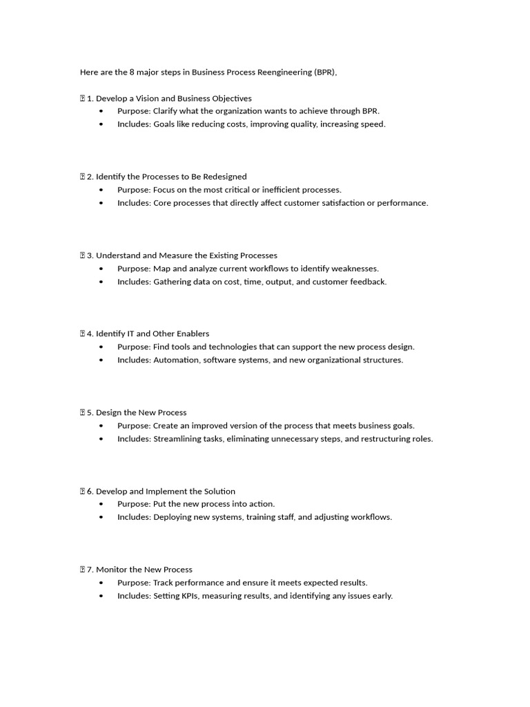 8 Majors Steps To BPR | PDF
