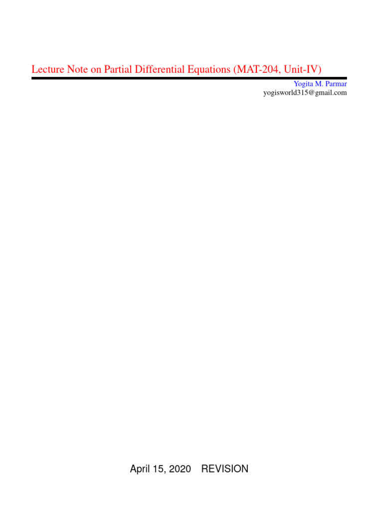 Lecture Note of Partial Differential Equation MAT 204 Unit 4 | PDF ...