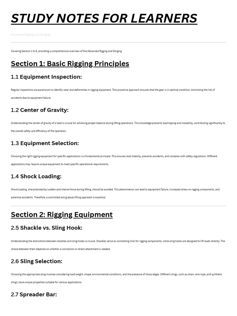 Advanced Rigging and Slinging Study Guide | PDF | Risk | Safety