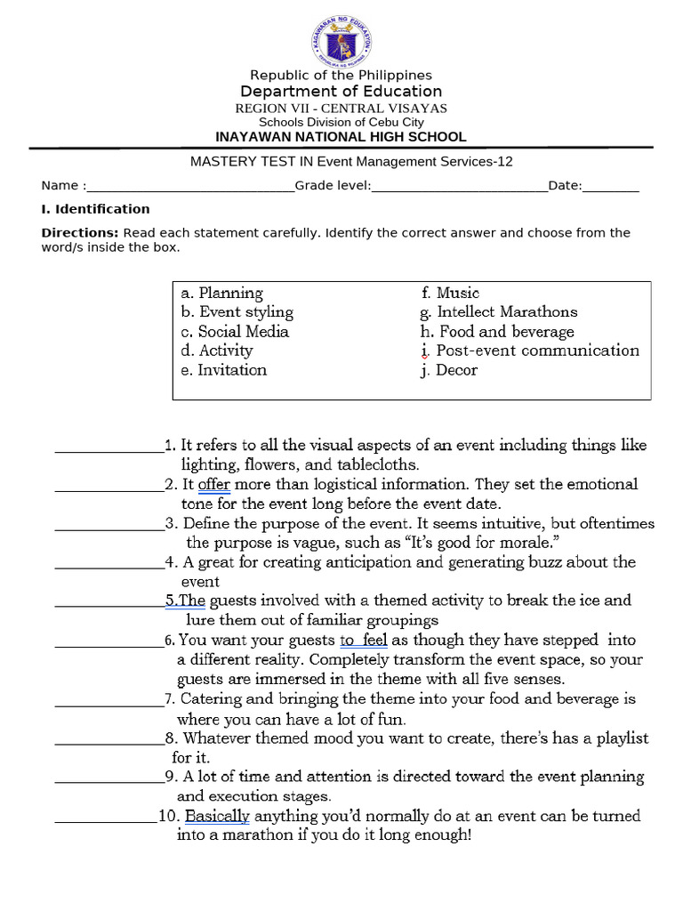 Mastery Test Q1-Ems | PDF