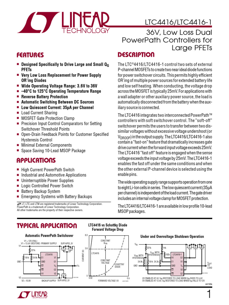 Dual PowerPath Controllers LTC4416 | PDF | Field Effect Transistor | Mosfet