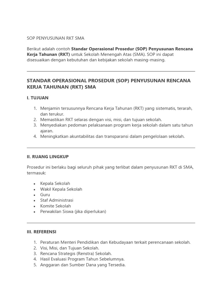 SOP Penyusunan RKT untuk SMA | PDF