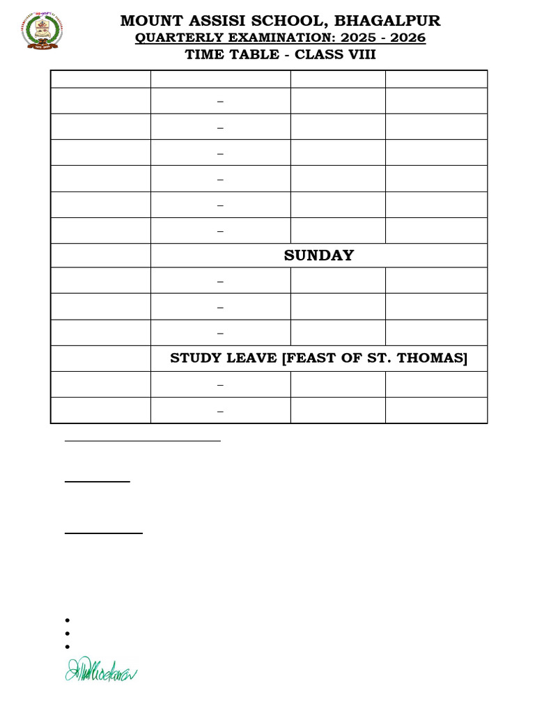 Class 8 Quarterly Exam Timetable 2025 | PDF
