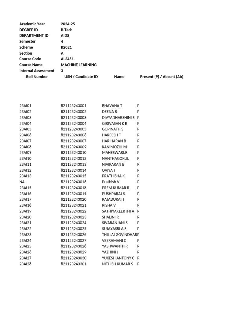 3IA-Template-2024-25 A AL3451 AIDS 4 | PDF