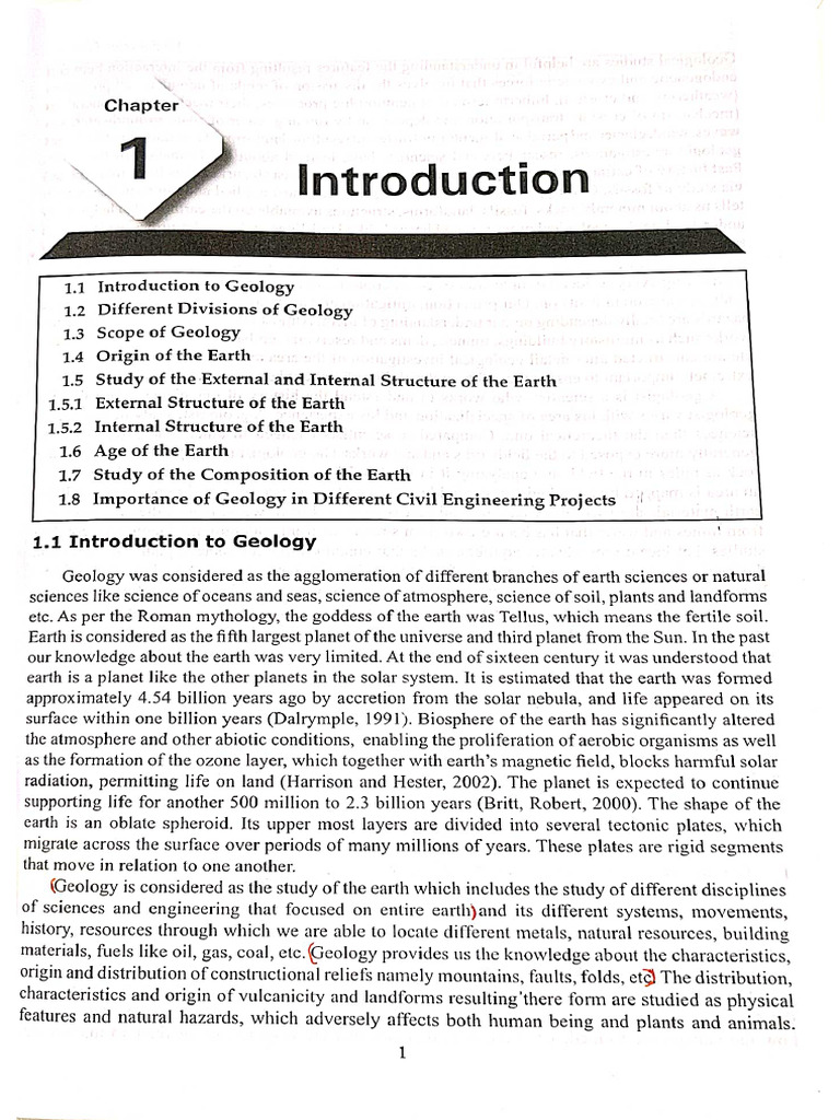 Engineering Geology Chapter 1 | PDF