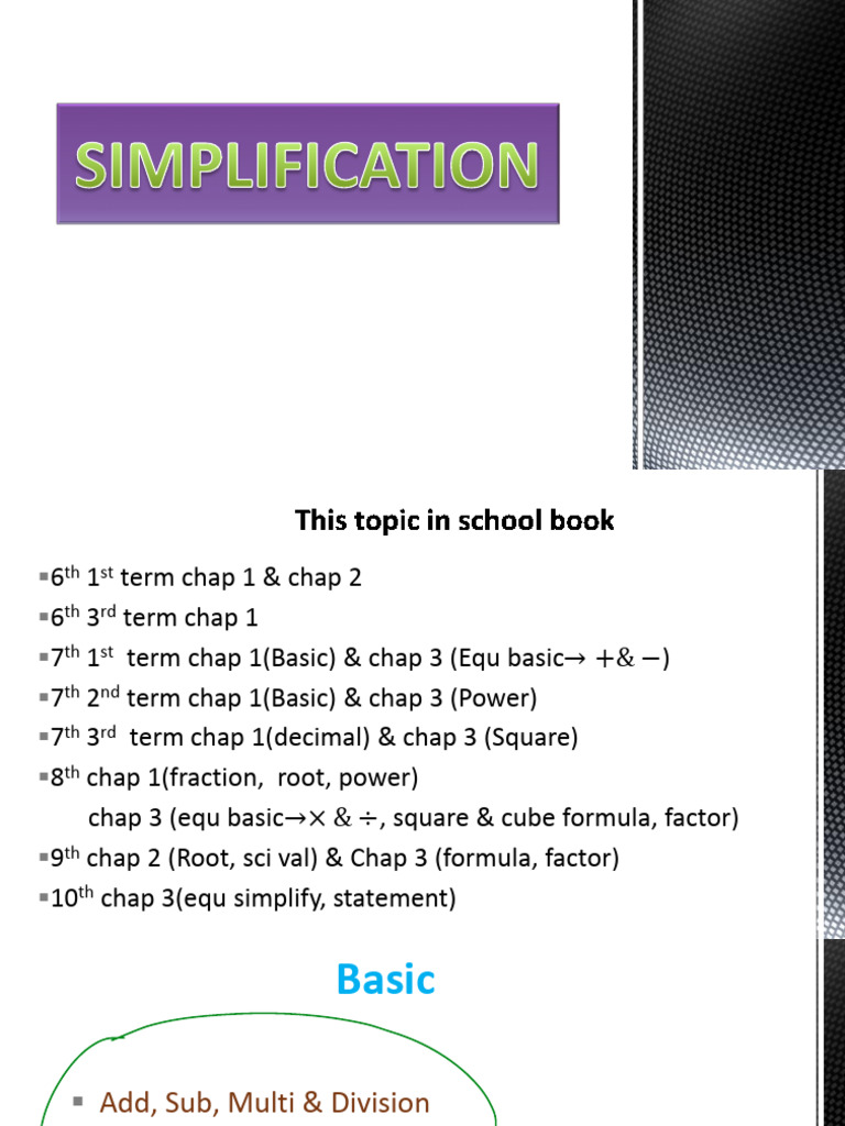 Basics of Chap Formula Simplification | PDF | Multiplication | Subtraction