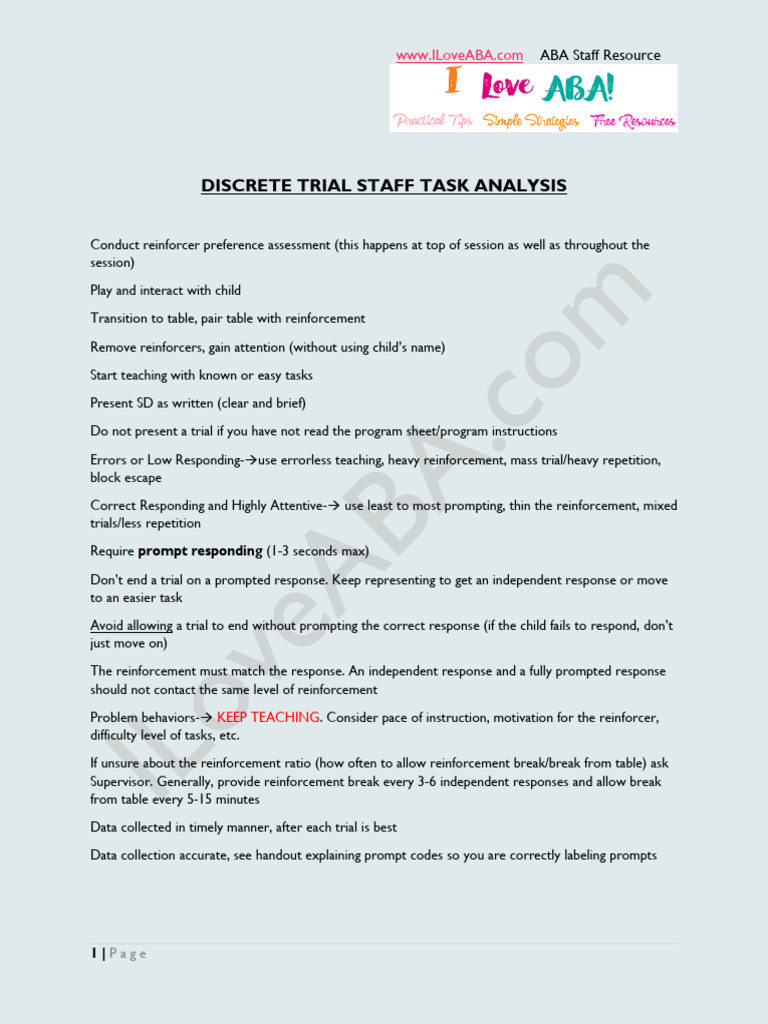 Staff DTT Task Analysis | PDF