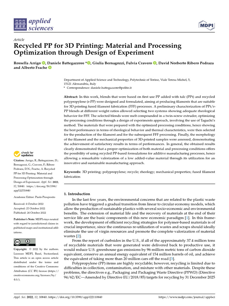 Applsci 12 10840 v2 PP and RPP | PDF | Recycling | Viscosity