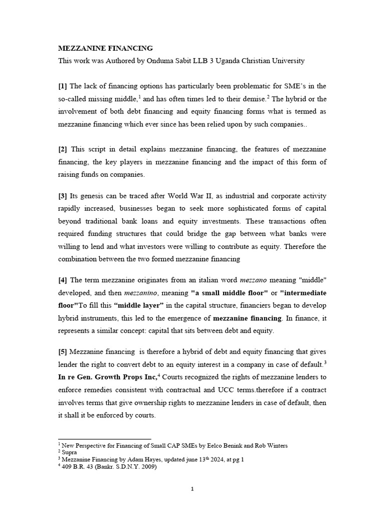 Mezzanine Financing for SMEs in Uganda | PDF | Mezzanine Capital ...