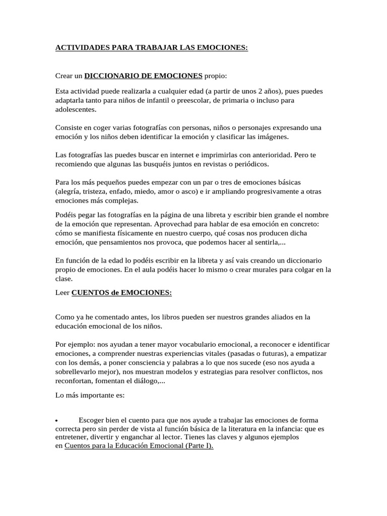 Actividades para Trabajar las Emociones | PDF | Las emociones ...