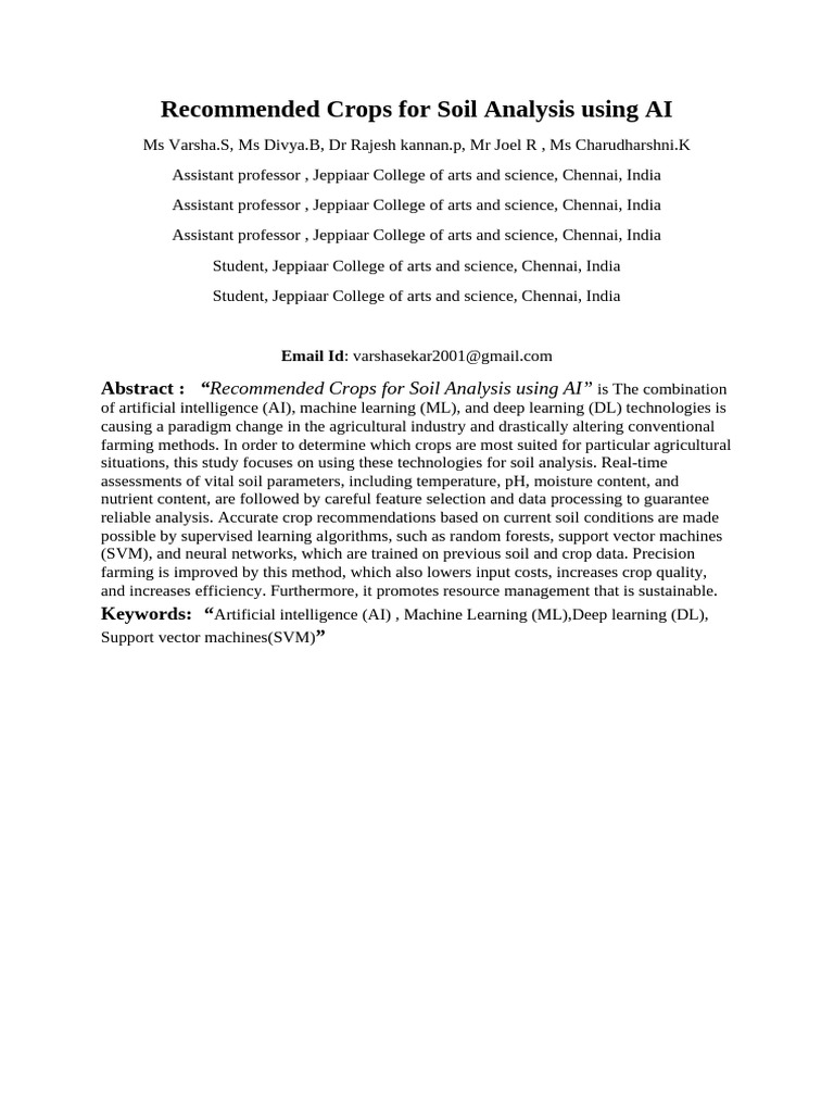 Recommended Crops For Soil Analysis Using AI | PDF