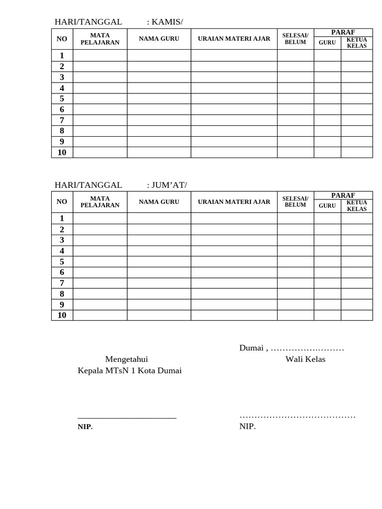 Format Jurnal Harian Pembelajaran SD | PDF