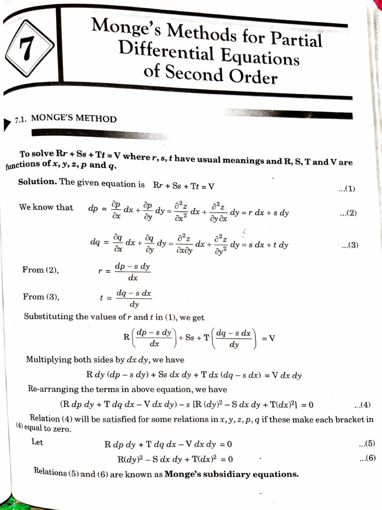 Monge's Method for PDEs Explained | PDF | Equations | Calculus