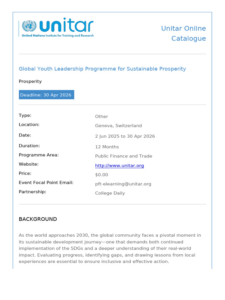 Global Youth Leadership for SDGs 2025-2026 | PDF | Evaluation | Learning