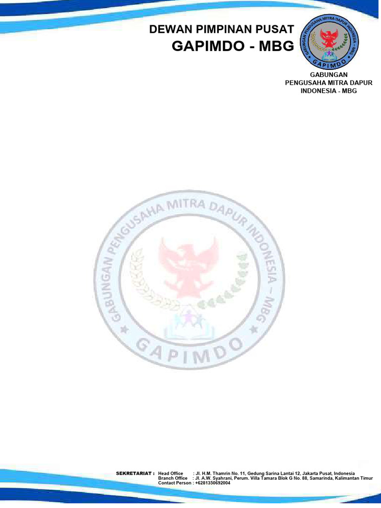 Kop Surat Gabungan Pengusaha Mitra Dapur Indonesia - MBG (Gapimdo) | PDF