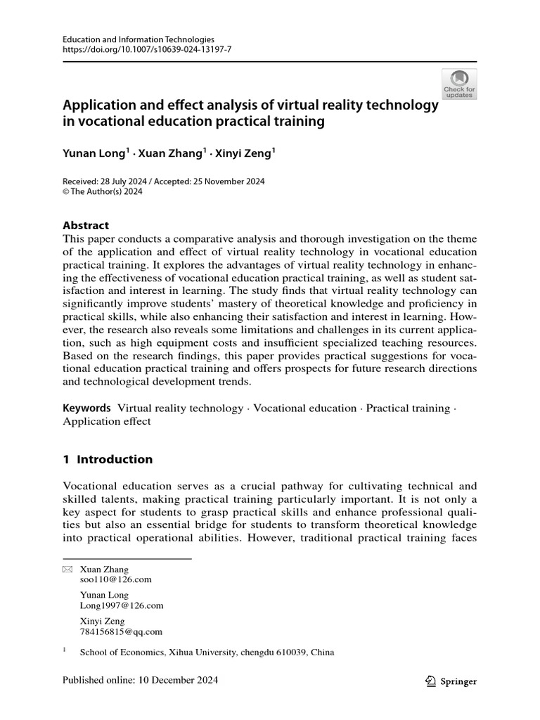 VR Technology in Vocational Training Analysis | PDF | Virtual Reality ...
