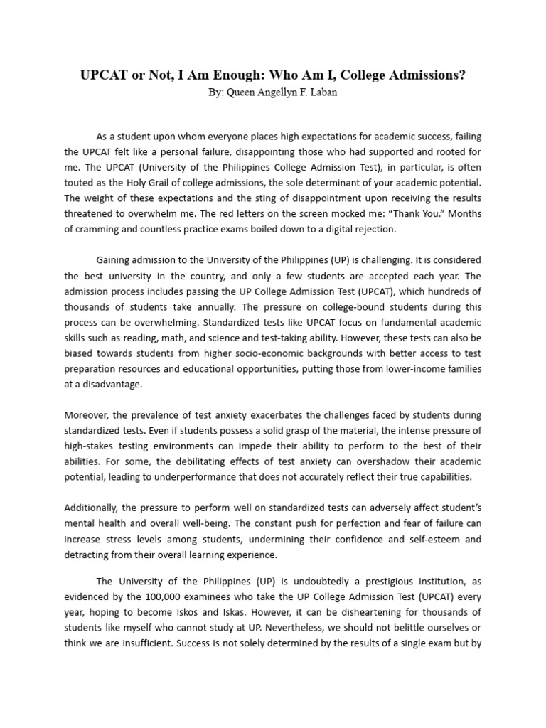 Overcoming UPCAT Failures: Self-Worth | PDF | Standardized Tests ...