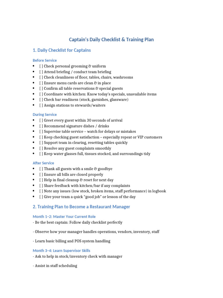Captain Checklist Training Plan Cugai | PDF