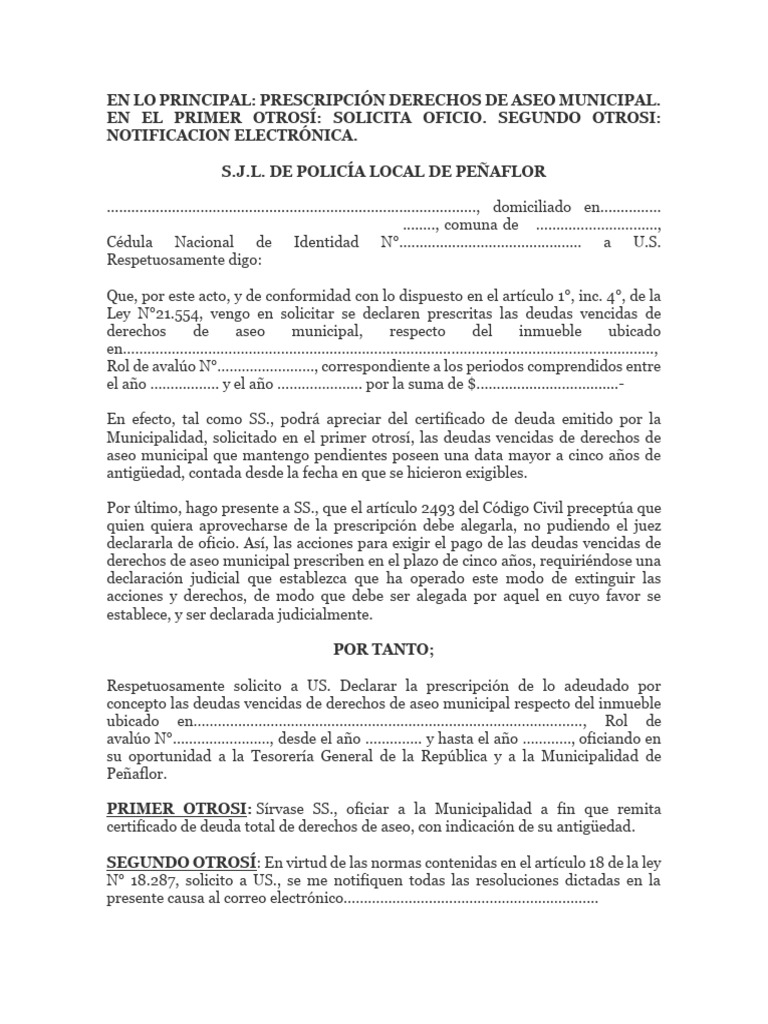 Prescripción de Deudas de Aseo Municipal | PDF | Estatuto de limitaciones | Justicia