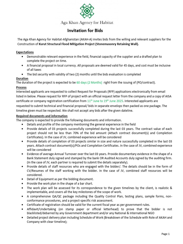 Bids for Kurut Flood Mitigation Project | PDF | Business