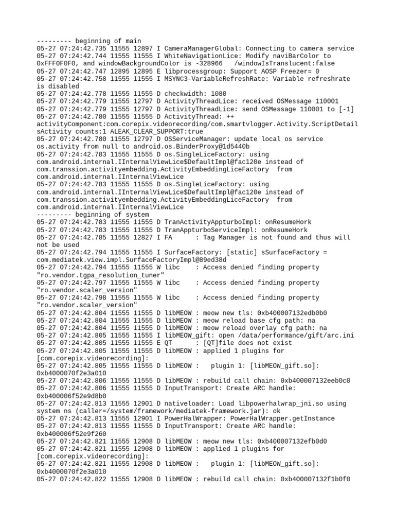 Camera Service Connection Log | PDF | Operating System Families ...