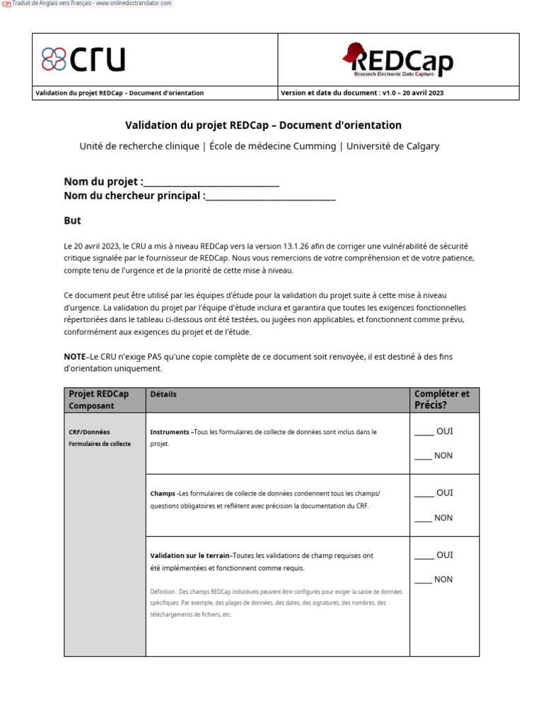 Validation du projet REDCap 2023 | PDF | Informatique | Informatique