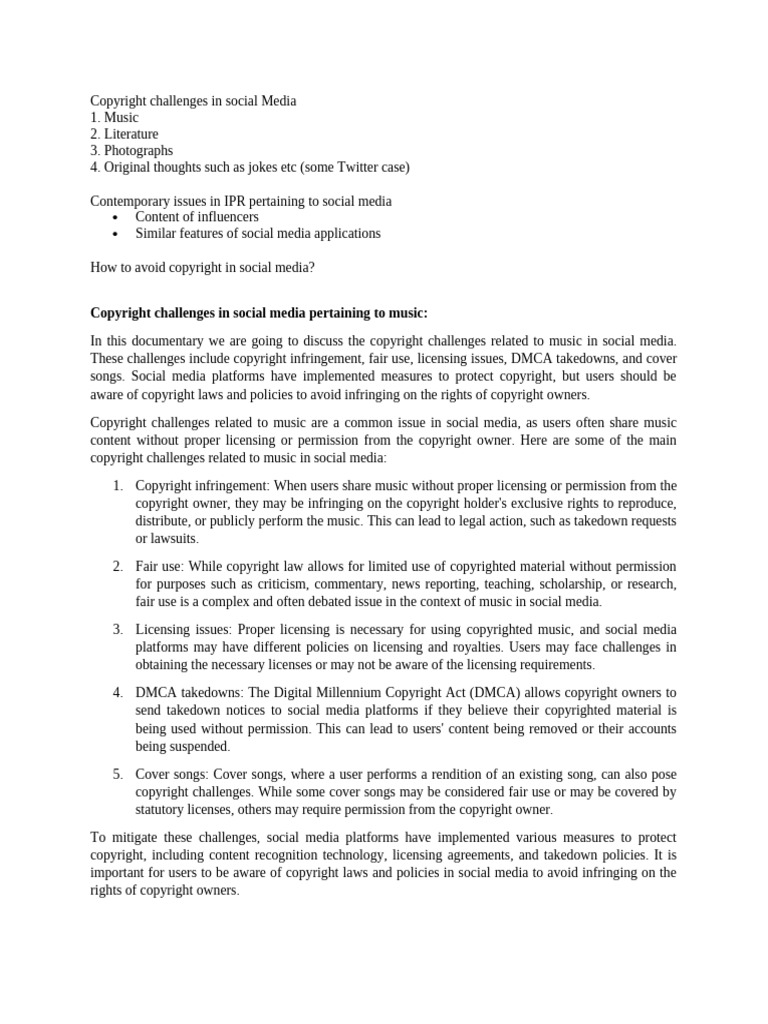 Copyright Challenges in Social Media | PDF | Online Copyright ...