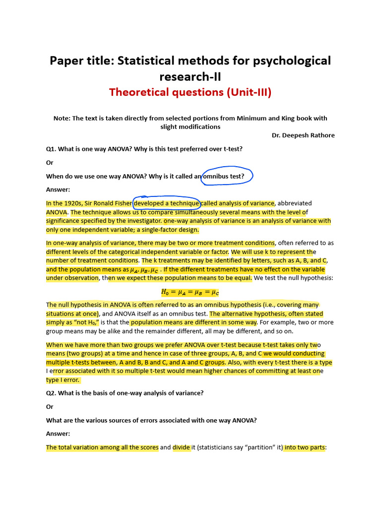 Unit 3 Theoretical Questions | PDF | Analysis Of Variance | Student's T ...