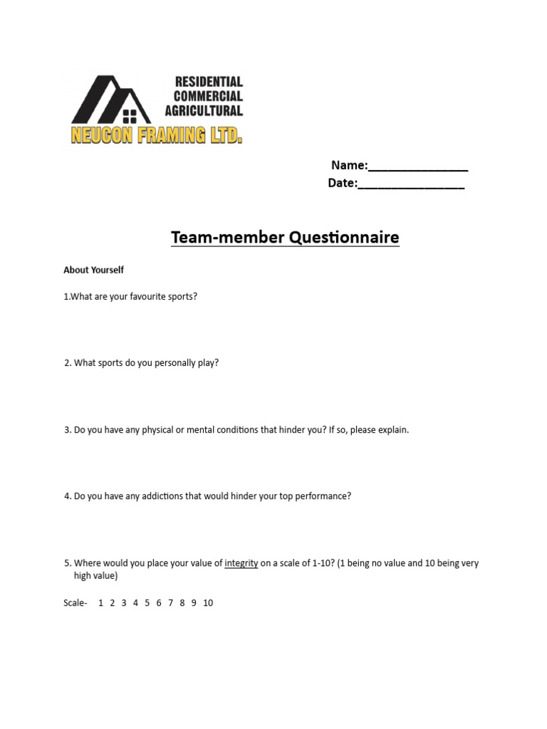 Team Member Questionnaire for Neucon | PDF