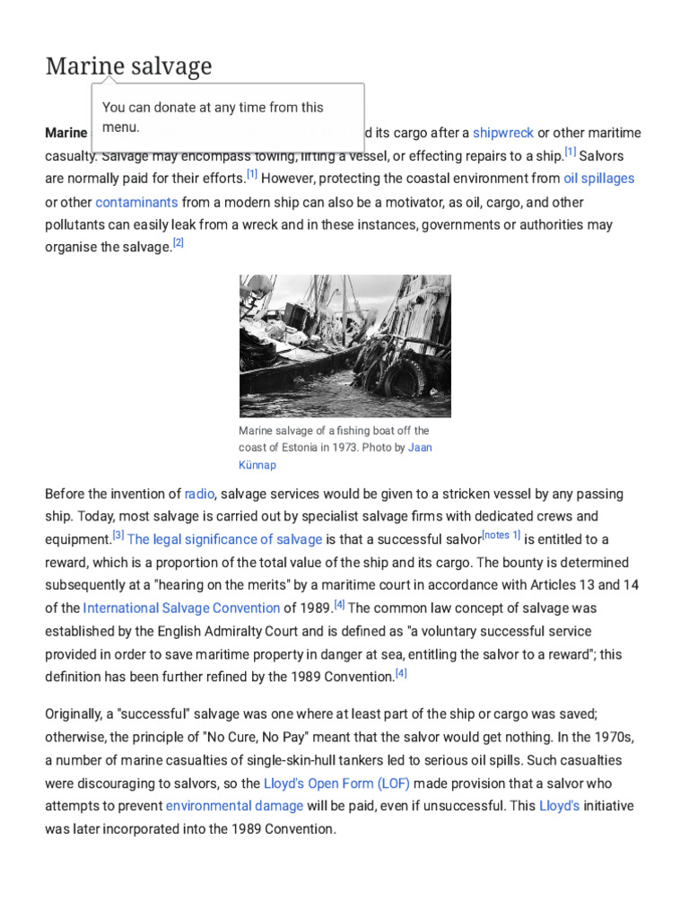 Marine salvage - Wikipedia | PDF | Marine Salvage | Sonar