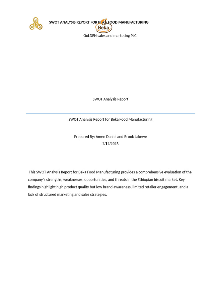 Beka Food Manufacturing SWOT Analysis | PDF | Brand | Marketing