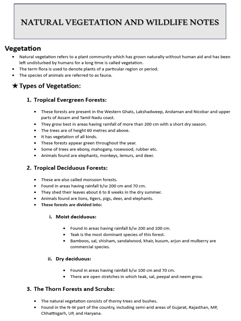 Types of Natural Vegetation and Wildlife | PDF | Forests